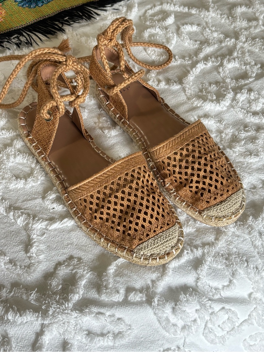 A new day Woven Lace-Up Espadrille Flats in Tan Brown